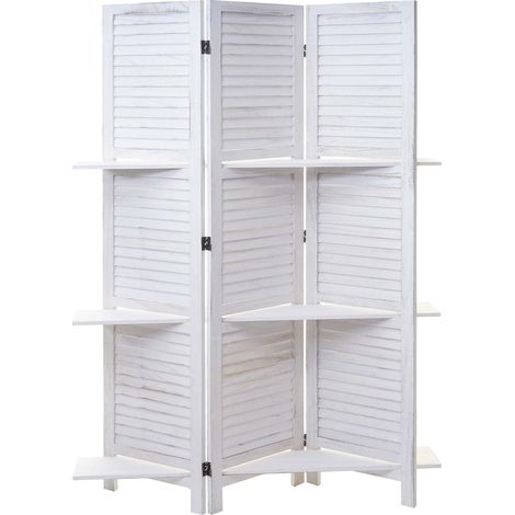 Paravento divisorio a 3 ante con ripiani 170x125 cm aspetto shabby in legno bianco 040003952