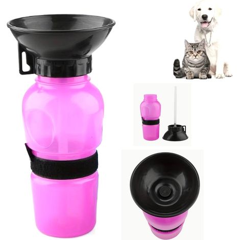 BOUTEILLE D'EAU PORTABLE POUR CHIEN ET CHAT 750 ML, BOL D'EAU DE VOYAGE POUR ANIMAUX, ROSE