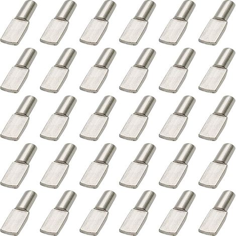 BRAVIX 100Pcs Taquet Etagere, 5mm Support d'Étagère Étagère Broches Cheville Etagere Supports de Plaque en Métal Nickelé pour Armoire Bureau Accessoires
