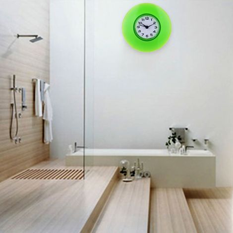 Badezimmer-Küchenspiegel-Wanduhr mit Saugnapf, wasserdicht, Quarzuhr, Dekoration, Grün (1/4)