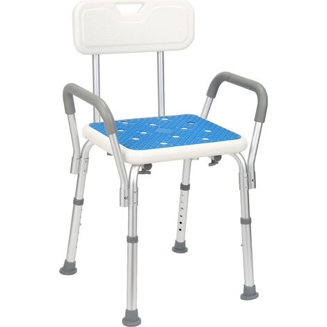Jiubiaz Silla de Ducha con Respaldo y Reposabrazos, Asiento de Baño Ajustable con Cojín Cómodo, Máx 136kg (1/5)