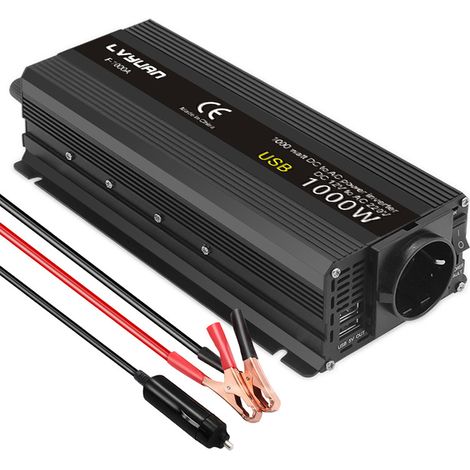 Inverteur de puissance de voiture de 1000W Inverteur 12V / 220V pour les véhicules avec écran LED, prises américaines, ports USB pour camping en plein air