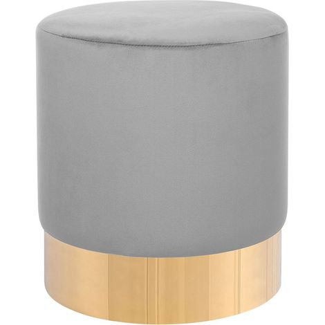 Puf reposapiés de terciopelo gris claro con dorado redondo moderno glamour Sophia