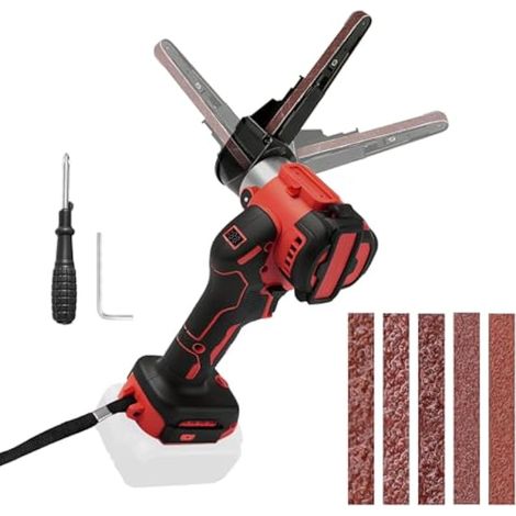 Ponceuse à bande sans fil compatible avec Milwaukee 18 V, 13000 tr/min 360° Brushless Mini Ponceuse Sans Fil Electrique avec vitesse variable, 20 bandes abrasives pour Poncer (1/5)
