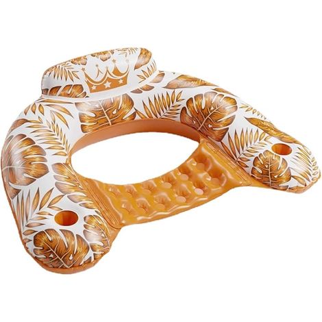Aufblasbarer Schwimmstuhl mit Getränkehalter und Griffen, ergonomischer Kopfstütze, U-förmiger Sitzfläche, Poolliege, schnelltrocknend, für Kinder und Erwachsene – Gelb (1/3)
