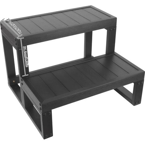 Escalones para jacuzzi, diseño antideslizante, construcción duradera de WPC, color negro. (1/2)