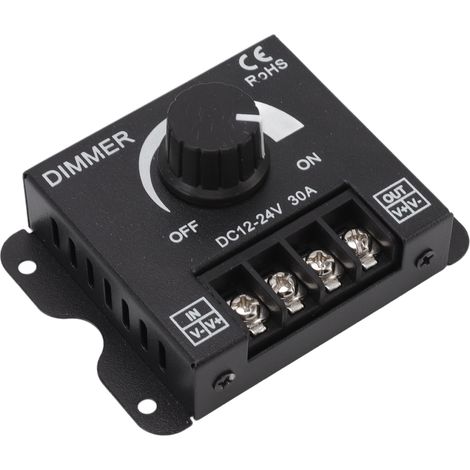 Contrôleur de gradation LED avec un canal PWM et régulation progressive de l'intensité lumineuse pour rubans LED monochromes 5050 3528, 12 V–24 V CC, 30 A (1/5)