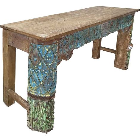 Recibidor de madera acabado artesanal  marrón 154x38x76h cm