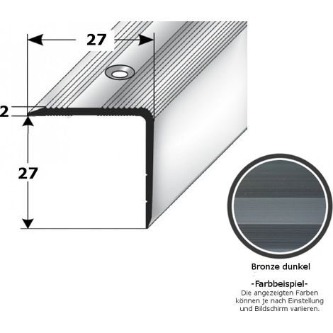 Treppenkante "Orvieto" / Treppenkantenprofil / Winkelprofil (Größe 27 mm x 27 mm) aus Aluminium eloxiert, gebohrt, von Auer Metall-bronze dunkel-1000