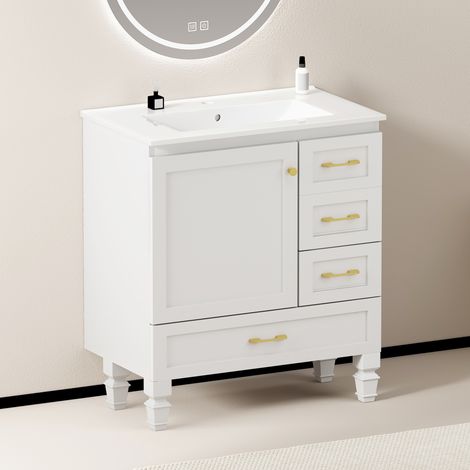 Mobile bagno con 1 anta e 3 cassetti 75 cm bianco OKMYHOME (1/5)