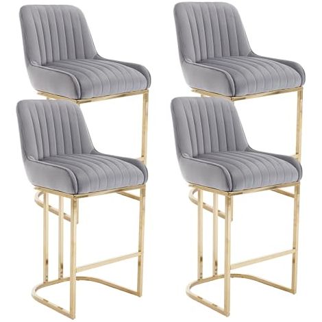 Bar Stools Set of 4 Velvet Armless Breakfast Kitchen Counter Stools with Metal Frame Bar Chairs for Home Bar Restaurant, Grey, Wahson