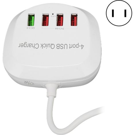 4-Port-USB-Ladestation (36 W, QC3.0) – Schnellladen für Smartphones und Tablets – US-Stecker (110–240 V)