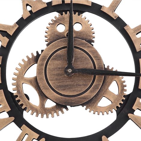 Horloge murale rustique 3D artisanale en bois, engrenage, style vintage, 30 cm, couleur or, idéale pour salon, bureau ou bar. (1/5)