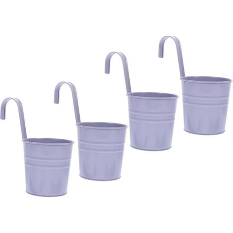 Lot de 4 Pots de Fleurs Suspendus - Plastique Résistant - Système de Drainage - Crochets Amovibles - Pour Balcon et Jardin - 18,5 cm