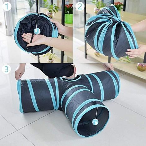 Tunnel de Jeu pour Chat Pliable 3 Canaux Tube Aire Maison d'Activité Tunnel pour Lapin/Chaton/Chien Intérieur Extérieur Jouet (1/4)