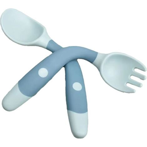 Juego de vajilla didáctica para niños de silicona y PP: tenedor y cuchara suaves para aprender a comer.