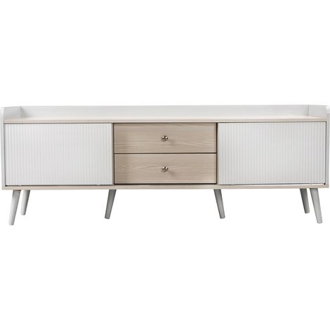 Meuble TV rangement tiroirs 160 cm blanc bois clair OKMYHOME (1/5)