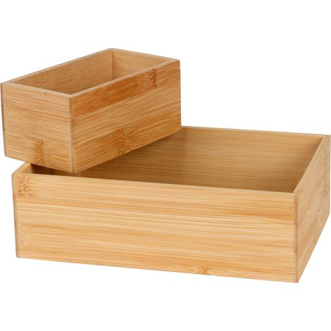 Kosmetik Kästchen aus Bambusholz 2er-Set Aufbewahrungbox Badezimmerbox Regalkorb (1/4)