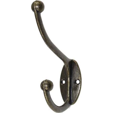 Set of 5 vintage cast iron wall hooks – Aged bronze/brass finish – Dimensions 10x6.8x2.3cm – Screws included for easy installation (1/5)