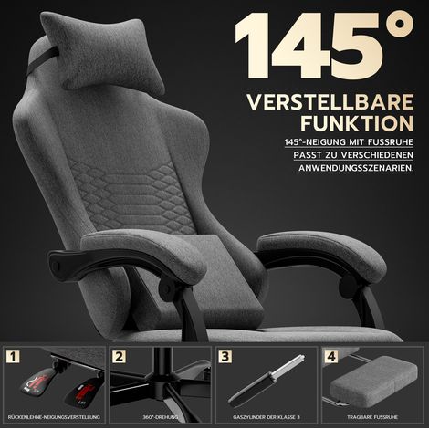 MEUBLIV Gamingstuhl 68 x 64 x 124 cm hellgrau – mit Fußstütze (1/5)