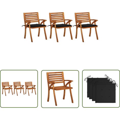 The Living Store Chaises à manger de jardin avec coussins lot de 3 Acacia massif - Chaise De Jardin - Fauteuil De Jardin - Acacia Massif - Meubles De Jardin - Mobilier De Jardin (1/5)