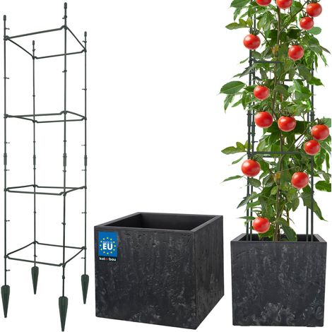 KOTARBAU® Pot de Fleur Exterieur, Pot de Plante, Treillis Plante Grimpante, Pot de Jardin, 39x39x37cm, Carré, Pot Effet Béton avec Bac Intérieur, Anthracite, Tuteur Tomate, 29x29x120cm, PVC (1/5)