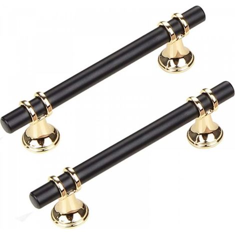 Lot de 2 poignées de meuble, poignée de porte de chambre, poignée de porte moderne, poignée de porte, poignée de luxe minimaliste moderne, poignée de porte d'armoire, poignée de tiroir, noir 128 mm (1/3)