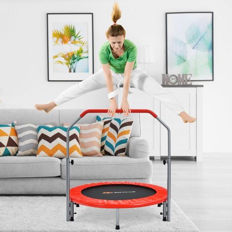 Mini trampolín plegable de Ø101 cm con asa regulable en altura trampolín fitness rojo