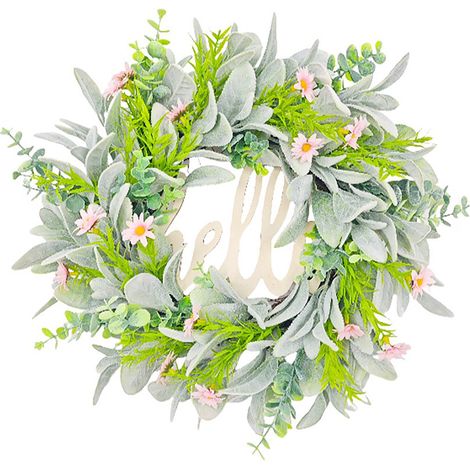 Frühlings- und Sommerblumenkränze, ganzjährige Hängedekorationen, „Hallo“-Schilder, künstliche Lammohr-Blumenkränze, Türdekorationen (1/2)