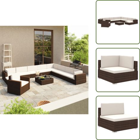 12-tlg. Garten-Lounge-Set mit Auflagen Poly Rattan Braun - Loungeset - Gartenmöbel - Rattan Möbel - Outdoor Lounge - Poolside Furniture (1/5)