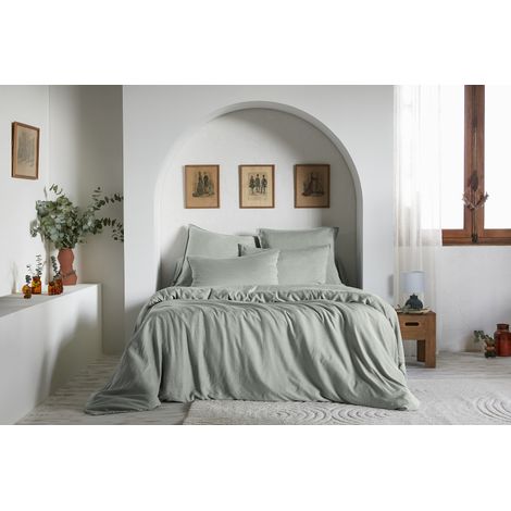Pack complet housse de couette "Lysandre" toutes dimensions "Lyocel" L'effet Papillon - Lysandre Lichen - Pack 4 Pièces pour lit 140 x 190 cm (1 Housse de couette 240 x 220 + 2 Taies Taie 63 x 63  + 1