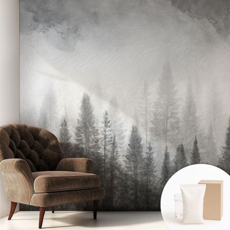 Papier peint intissé pour salon chambre à coucher peint imprimé pour mur - Colle incluse gratuite Brume forestière 250x250 cm (1/5)