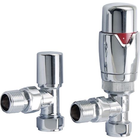 Milano Pair of Angled Thermostatic Heated Towel Rail Radiator Valves - Chrome (1/5)
