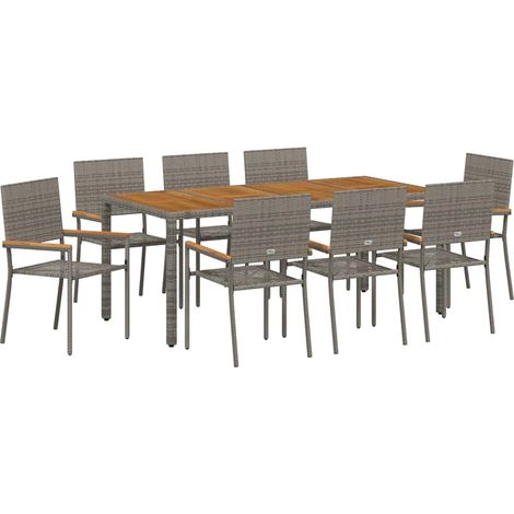 Maison Exclusive - Garten Essgruppe 9 pcs Grau Poly-Rattan