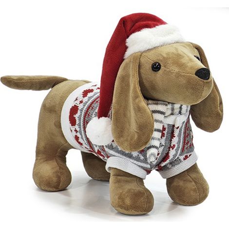 Cane Bassotto Natalizio Morbido H34 cm con vestito grigio Cappello e Sciarpa a Babbo Natale e Maglioncino Lavorato a Maglia Pupazzo Peluche Decorativo per Casa,Feste idee regalo (1/5)