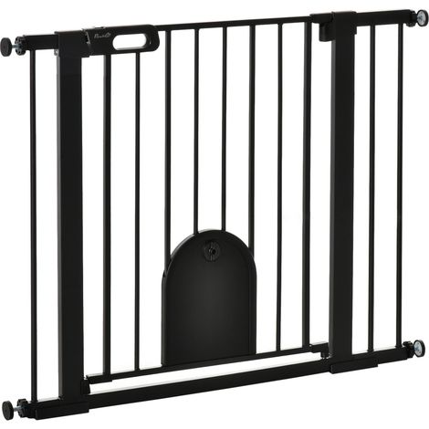 Cancelletto di Sicurezza per Cani con Porta Piccola Regolabile e Chiusura Automatica 75-103x76 cm Nero (1/5)