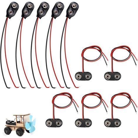 Lot de 10 boucles de connexion de batterie avec câble de raccordement de 15 cm pour blocs de 9 V I et en forme de T en plastique et câble d'alimentation femelle avec boucle (1/4)