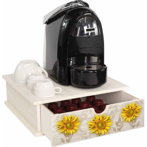 Lupia - Contenitore Cassetto Porta Capsule e Cialde caffè Cassetto ORGANIZER Shabby GIRASOLE 33x33 cm in legno per casa, cucina, angolo bar ufficio, multiuso