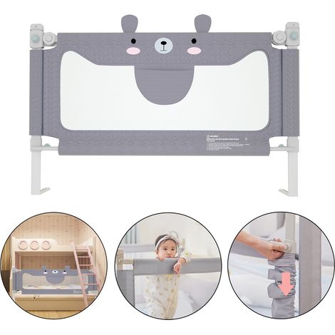 AUFUN Barrière de lit antichute, Barrière de lit pour enfants avec filet aéré, double protection, blocage de sécurité à l'arrêt, 150x70cm ,Gris