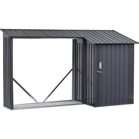 Kombi Holzunterstand u. Gartengeräteraum 270 x 105 x 130/15STRECKE8 cm anthrazit (1/2)