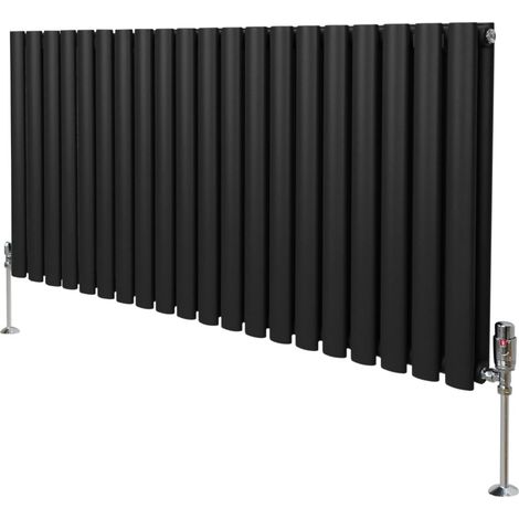 Röhrenheizkörper Oval & Chrom Thermostatventile Modern Schwarz 600 x 1200mm