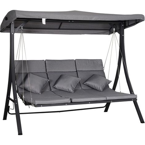Hollywood Swing Columpio De Jardín De 3 Plazas Gris Con Toldo Ajustable, 200X115X168Cm