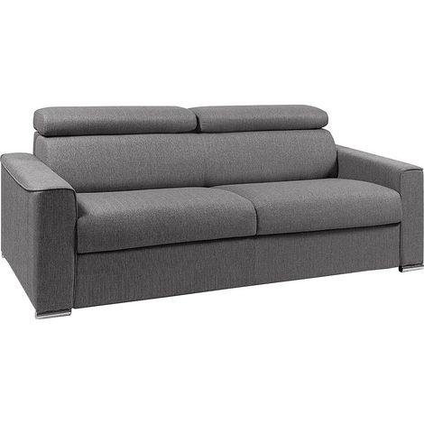 Vente-Unique – Canapé convertible 4 places express en tissu gris – Couchage 160 cm – Matelas 14 cm en mousse à mémoire de forme – Têtières ajustables (1/5)