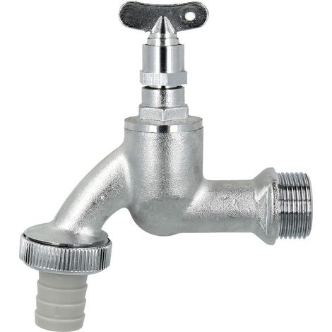 Robinet de purge avec clé tubulaire 3/4’’ avec raccord pour flexible chromé mat