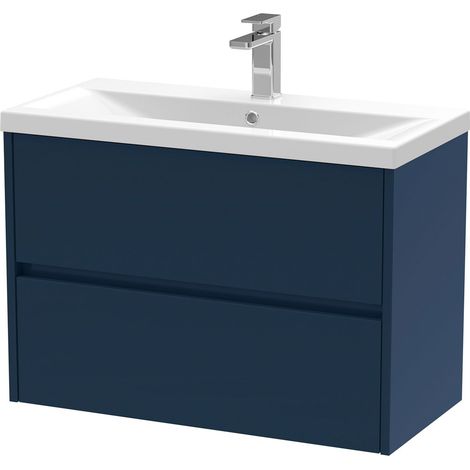 Havana Wall Hung 2-Drawer Vanity Unit with Basin 1 800mm Wide - Midnight Blue (1/5)