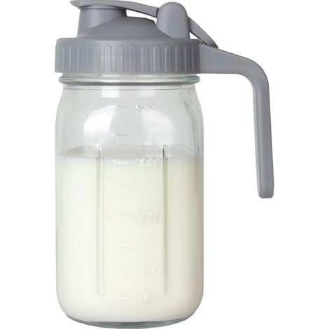 Brocca per il latte da 950 ml, barattolo in vetro con beccuccio ermetico per conservare latte, latte materno, tè freddo e bevande ghiacciate. (1/5)