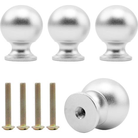 4 Pièces Bouton Meuble, Argent Boutons de Portes pour Placards, Rond Poignée Armoire, Comprend 4 Vis, pour Tiroirs, Armoires (1/5)