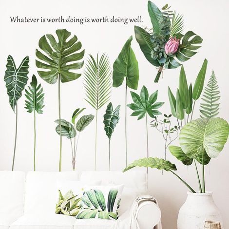 Sticker mural feuilles et plantes, décoration intérieure, papier peint artistique pour salon (1/5)