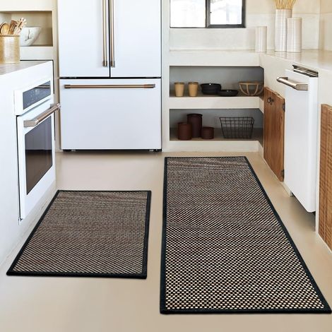 Chenille kitchen linen woven long strip mat, absorbent, non-slip, thickened, waterproof and oil-resistant - Black - 40600.3CM