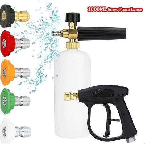 Pistolet de nettoyage à haute pression avec canon à mousse, connecteur rapide de 6,35 mm, avec 5 embouts de buse de nettoyeur haute pression, 1 L (1/4)